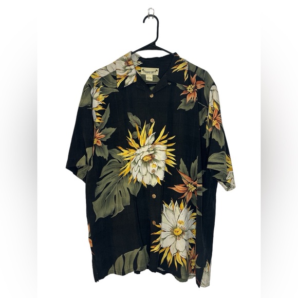 Paradise Coves 100% Silk Tropical Palm Leaf Floral Short Sleeve Shirt Men Size L - Picture 1 of 7